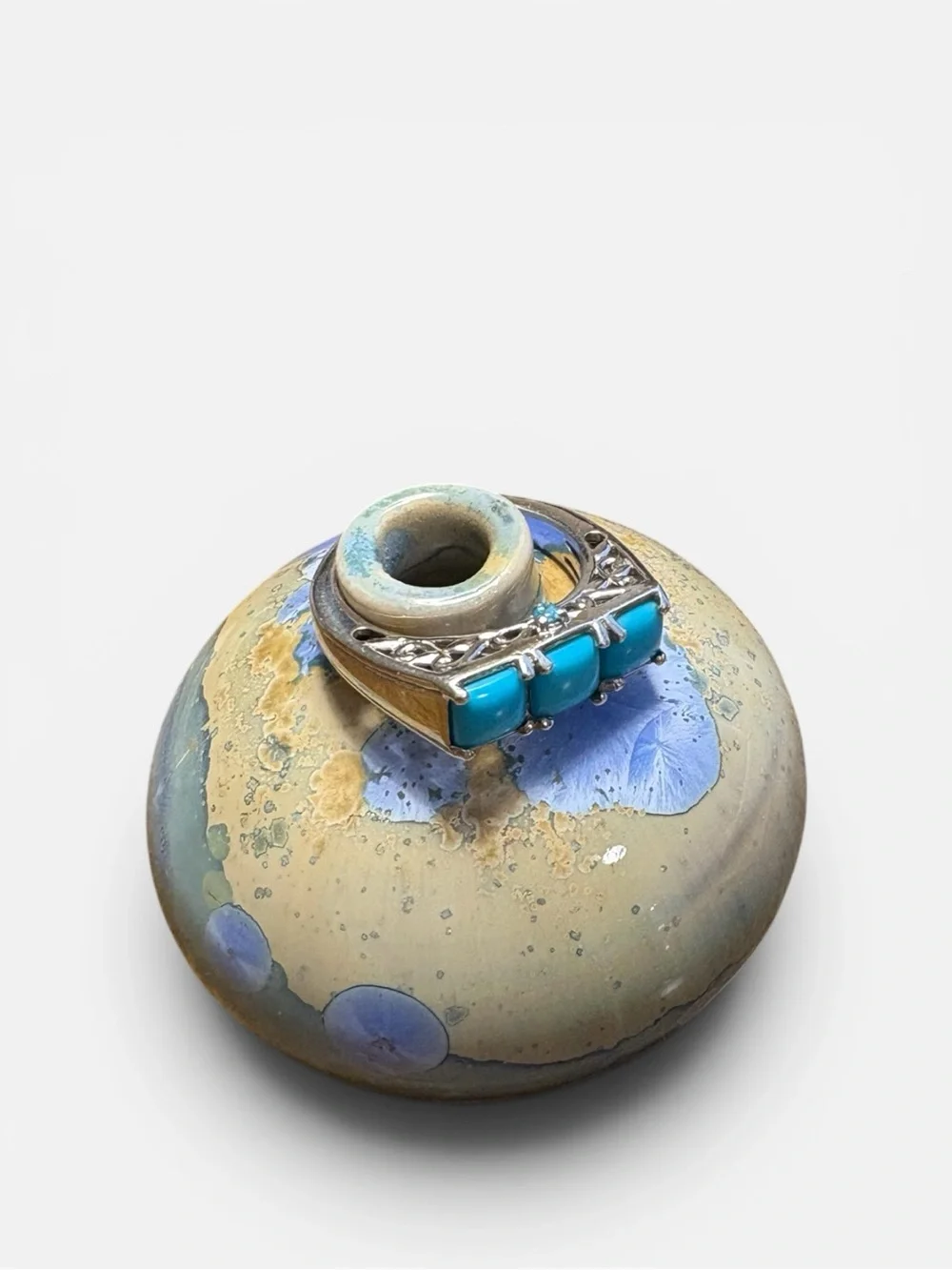 Sleeping Beauty Turquoise Triple Stone Ring set in .925 Sterling size 5 NEW